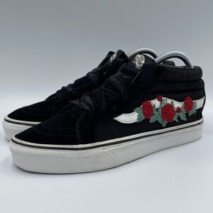 Vans Sk8-Mid Reissue Rose Thorns Women 8.5 Black Suede Embroidered Sneakers